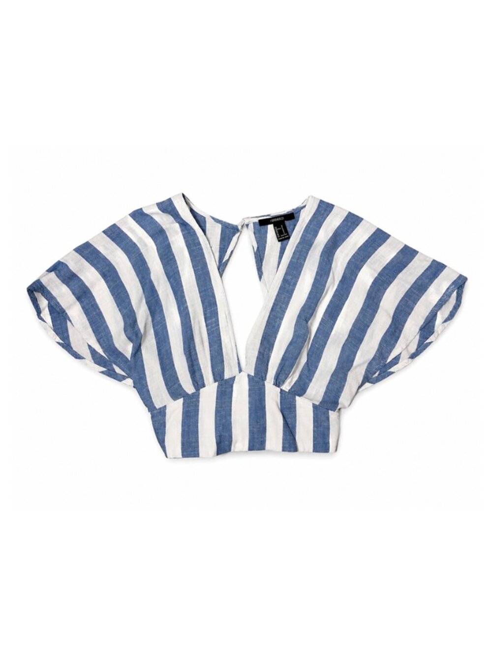 Blue White Striped Linen Blend Surplice Crop Top